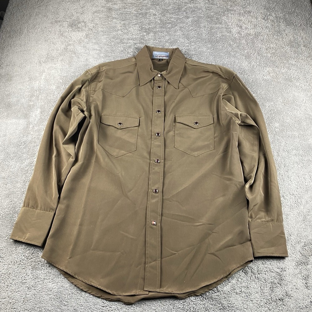 Lavana‎ USA Dress Shirt Snap Buttons Mens Medium Brown Long Sleeve